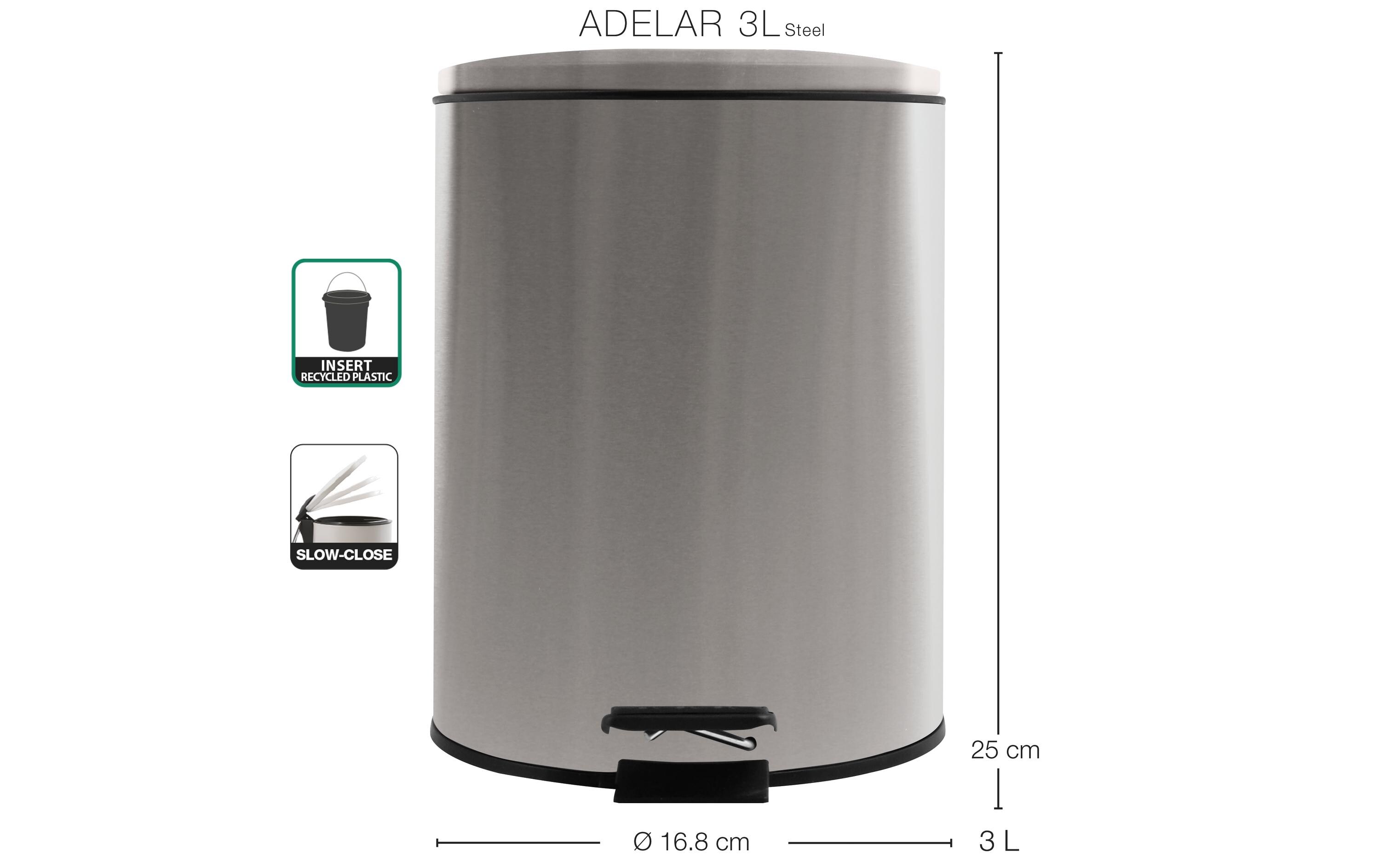 Treteimer Adelar 3 l, SilberTreteimer aus Stahl mit herausnehmbarem Eimer