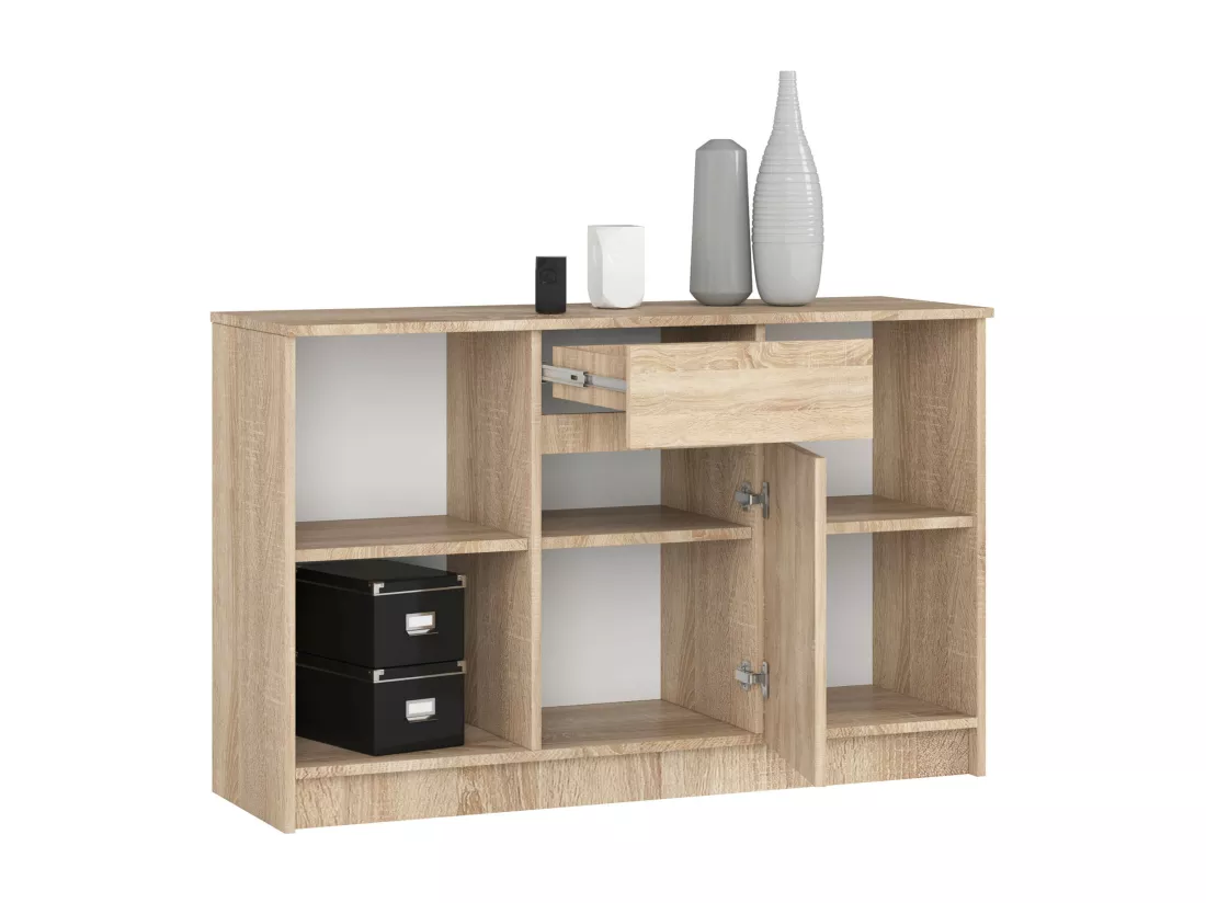 Ensemble d'angle AKORD bureau B17 avec commode Chêne Sonoma 120 cm 1 porte 1 tiroir façade Chêne Sonoma 6 étagères 120x126x79 cm