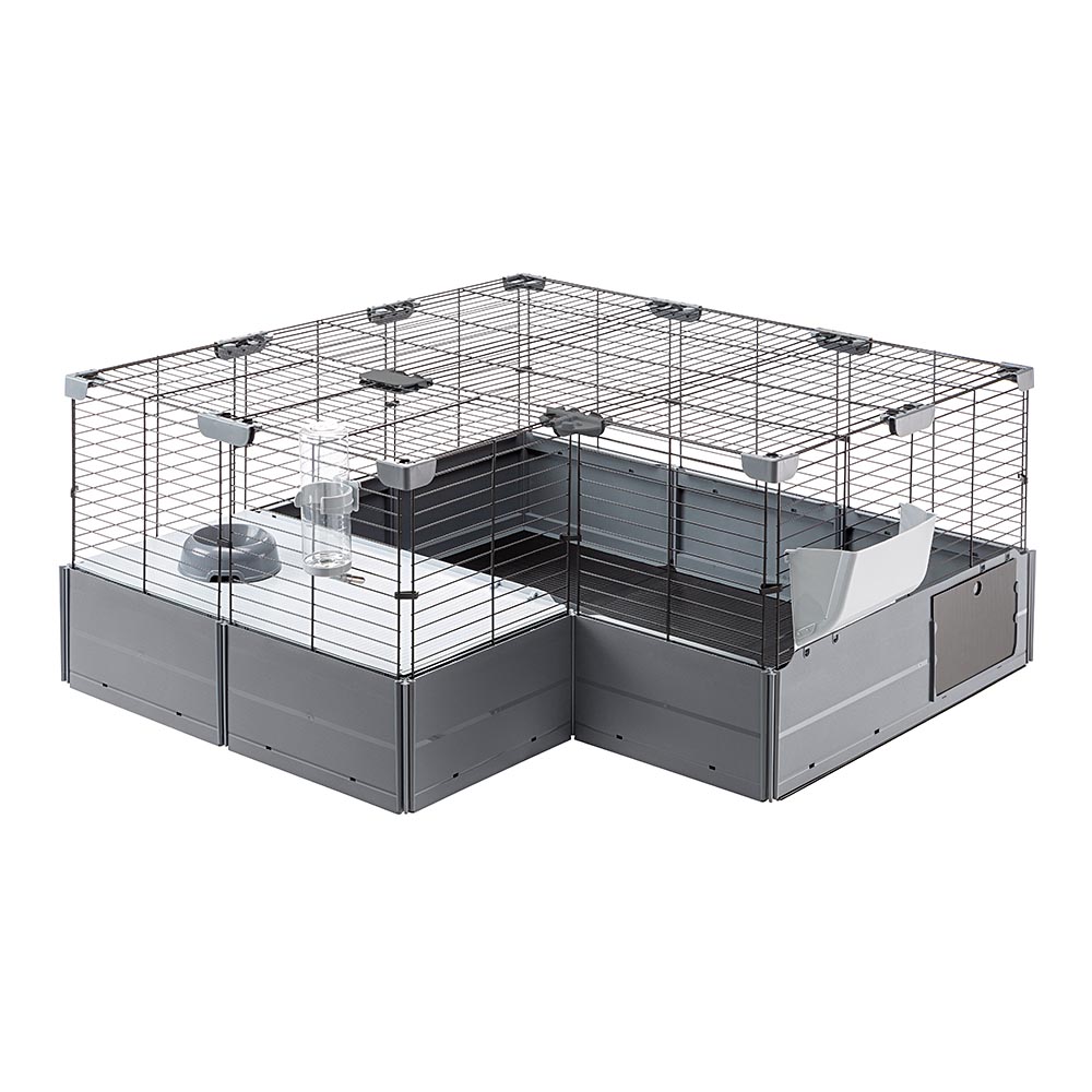 Cage modulable pour lapins cochons d'inde multipla maxi, en grillage métallique et plastique recyclé, avec accessoires