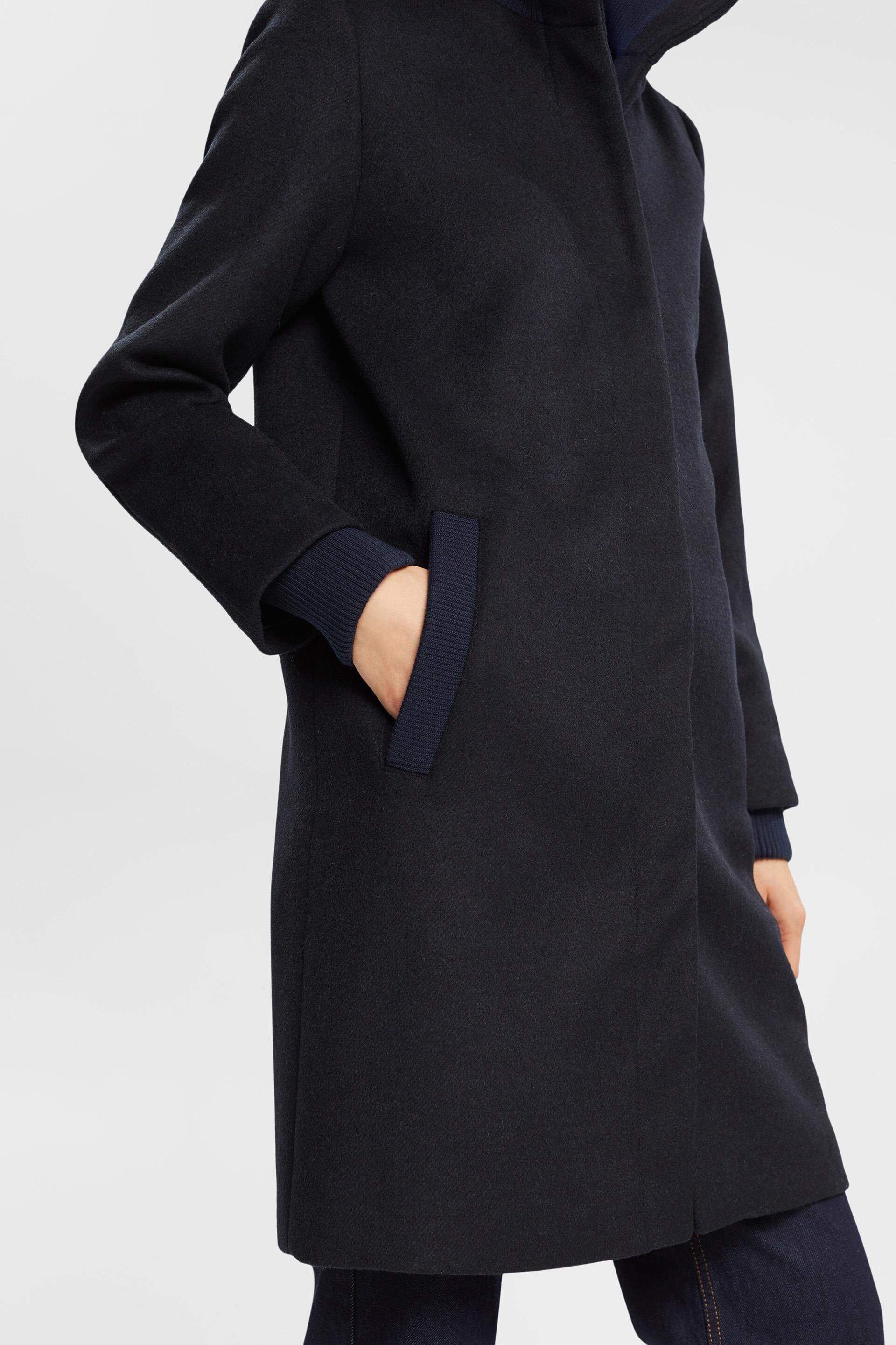 Manteau en laine mélangée à détail en maille côtelée