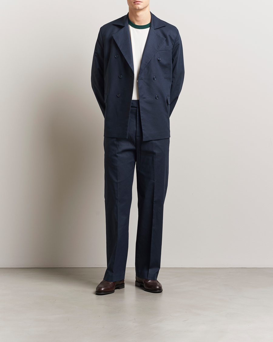 Palmes Pleated Linen Trousers Navy