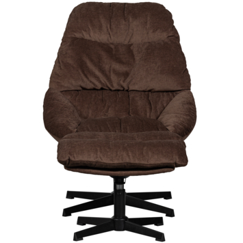 WOOOD fauteuil Yaro espresso chenille stof draaibaar met hocker