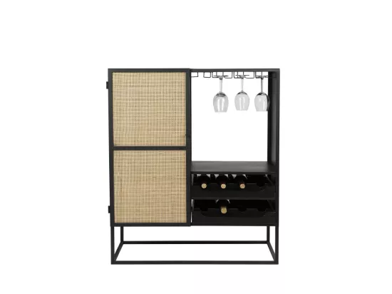Guuji - Armoire à vin en bois et cannage H100cm - Couleur - Naturel / noir