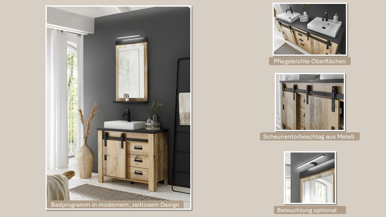 Home affaire Regal »SHERWOOD« modernes Holz Dekor, mit Scheunentorbeschlag aus Metall, Höhe 201 cm