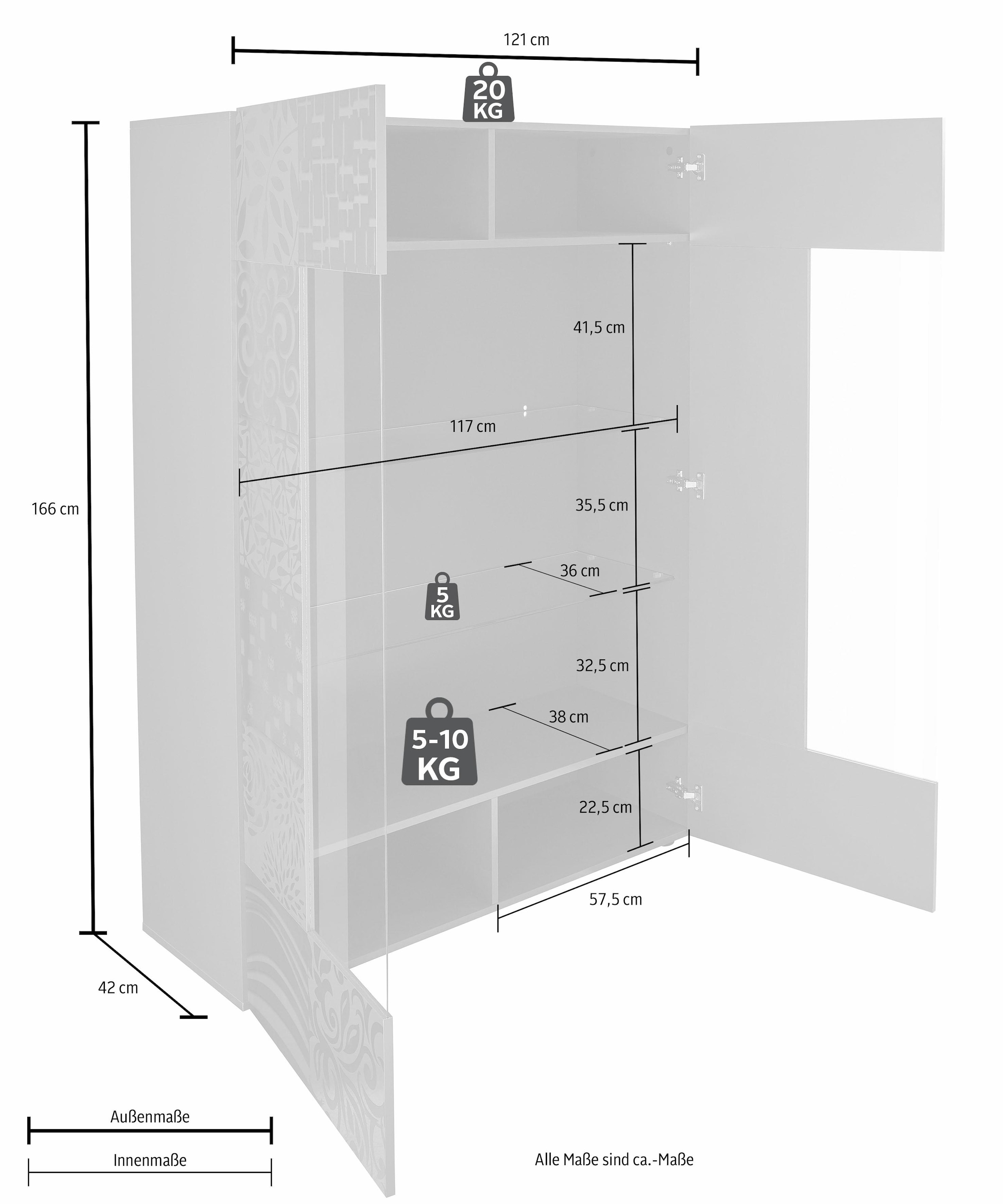 INOSIGN Vitrine »Miro« Stauraumvitrine, Höhe 166 cm mit dekorativem Siebdruck