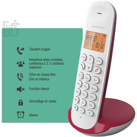 Téléphone sans fil Logicom DECT ILOA 150 SOLO framboise SANS REPONDEUR