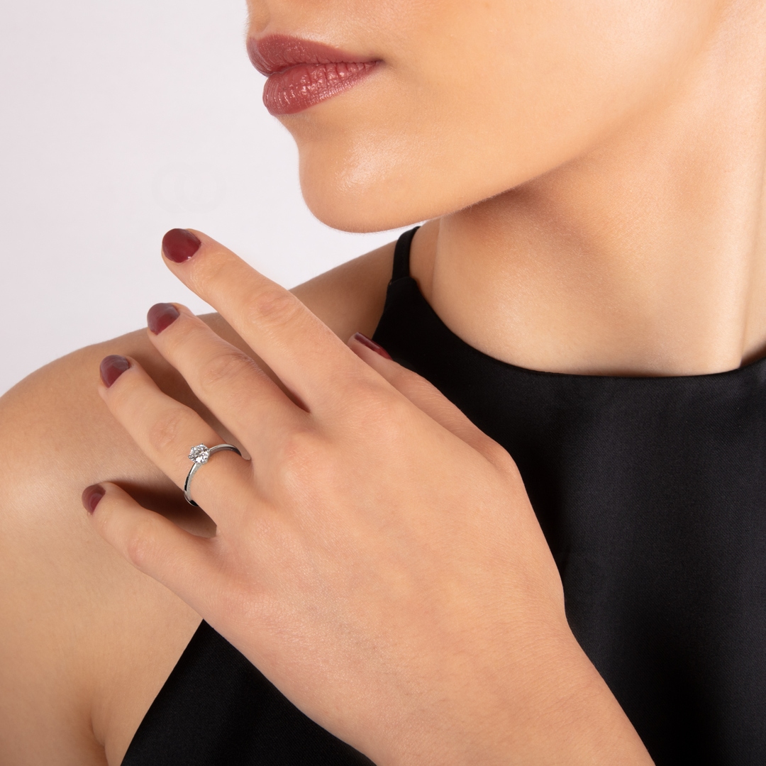 Verlobungsring 750/18 K Weissgold mit Diamant 0.51 ct H/si