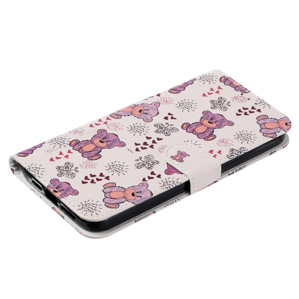 iPhone 16 Leder Tasche mit Kartenfächer - Happy Bear