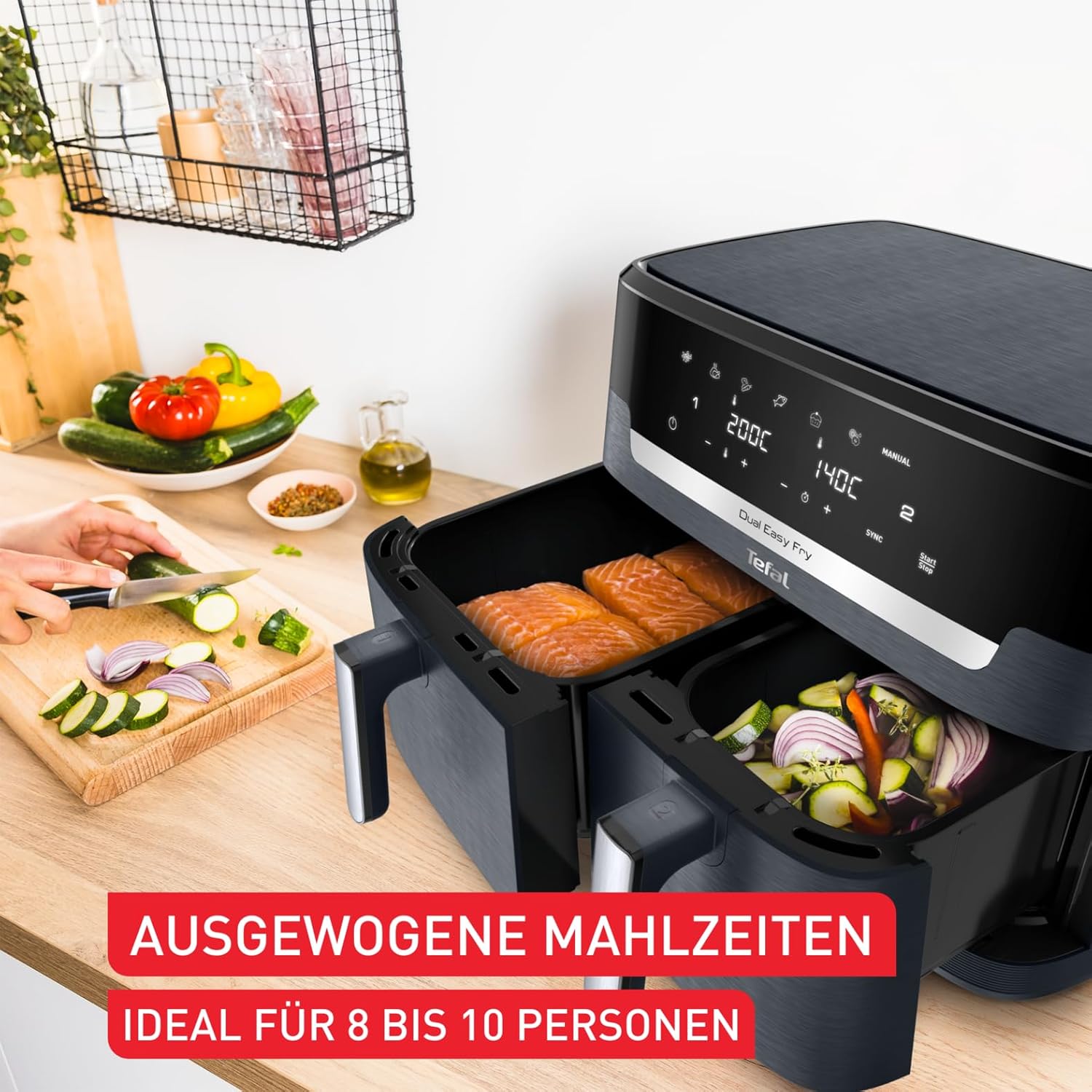 Tefal Dual Easy Fry XXL Heißluftfritteuse 11 L – Airfryer mit 2 Kammern (Doppelkammer), 7 Programme, 2700 W, digitales Display, Extra-Crisp Technologie, fettarm frittieren, energiesparend EY942B