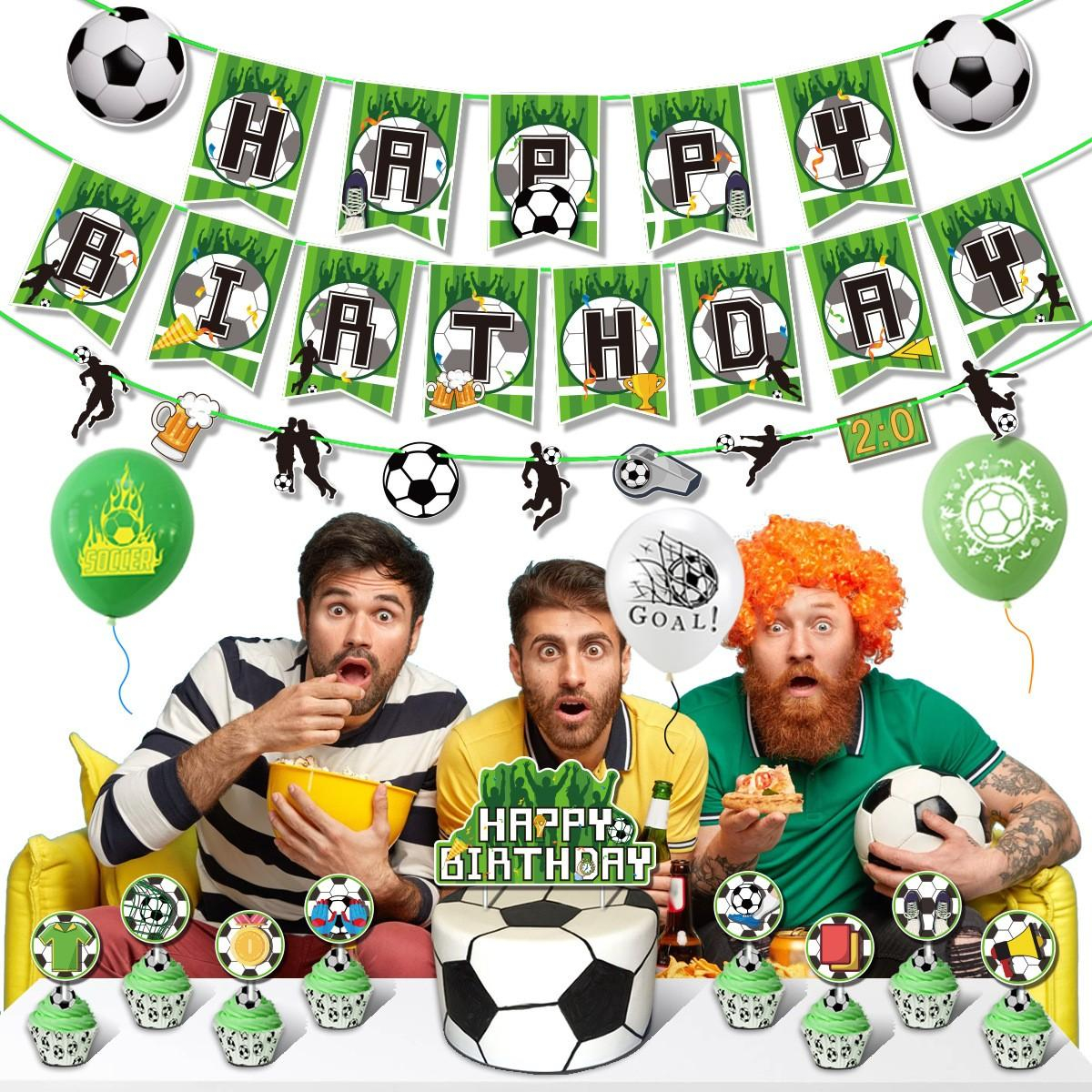 (103-tlg. Set) Happy Birthday Girlande Fussball Party Dekoration   Latex- und Folienballons / Kuchenstecker - Grün / Weiss