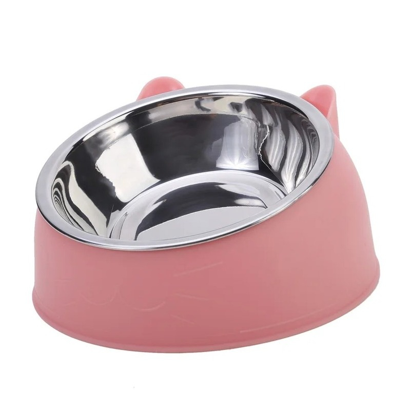 Edelstahl Haustier Futternapf Erhöhter Fress Napf Wasser Schale für Katzen / Hunde - Rosa
