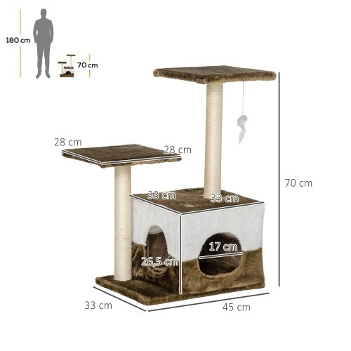 Arranhador para Gatos PawHut com Caverna Marrom