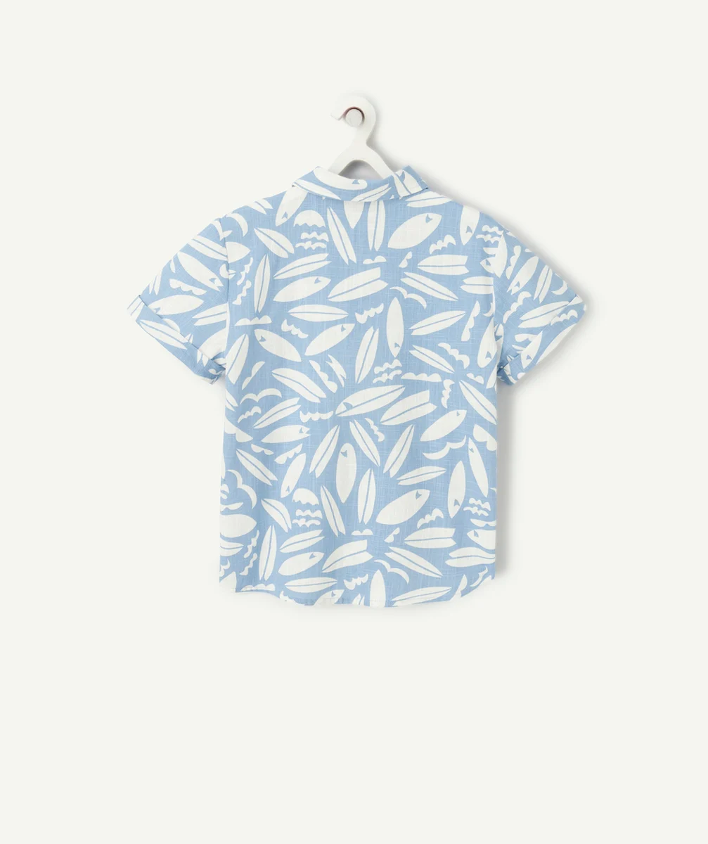 chemise manches courtes garçon en coton bio effet lin imprimé surfs