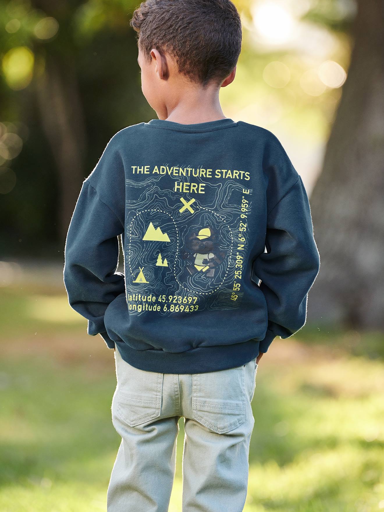 Moletom infantil masculino azul petróleo com estampa grande de 