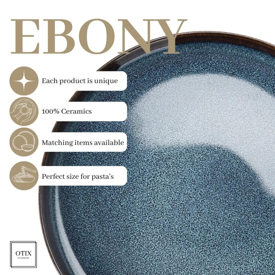 OTIX Dinerborden Bordenset 6 Persoons 26cm Blauw Aardewerk EBONY