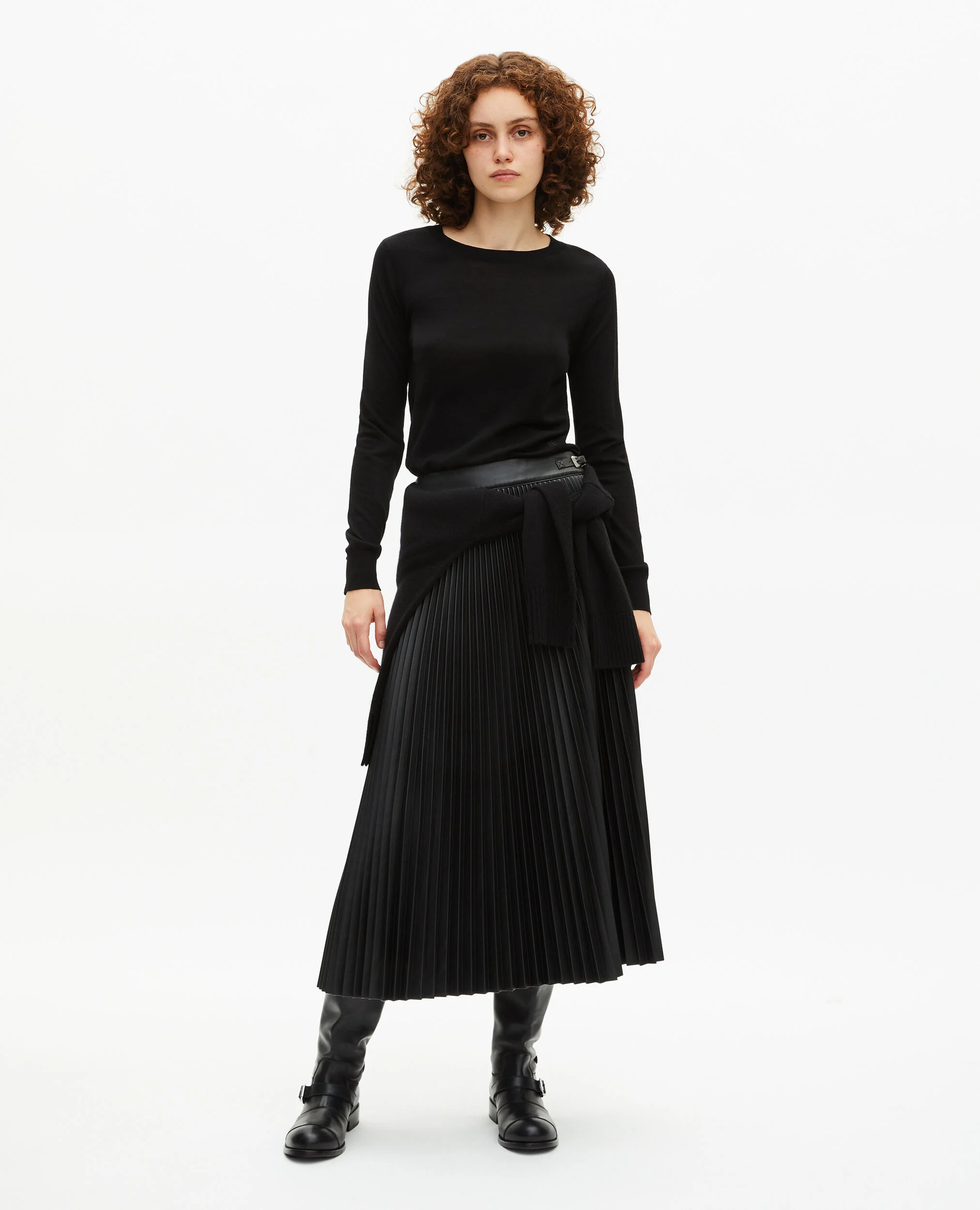 Pull col rond en laine mérinos noir