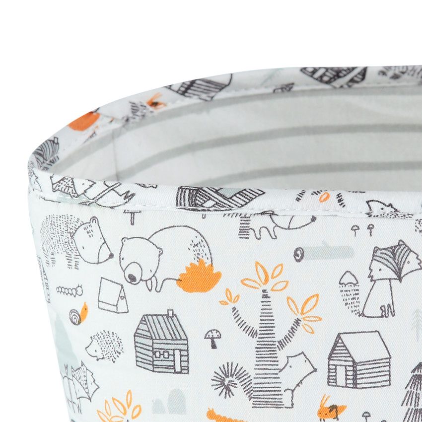 Panier en popeline de coton imprimé animaux de la forêt - Blanc