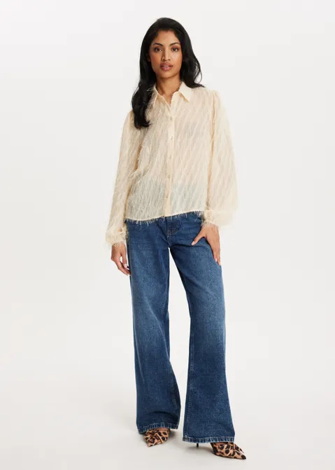 Blouse met franje details off-white (ECRU)