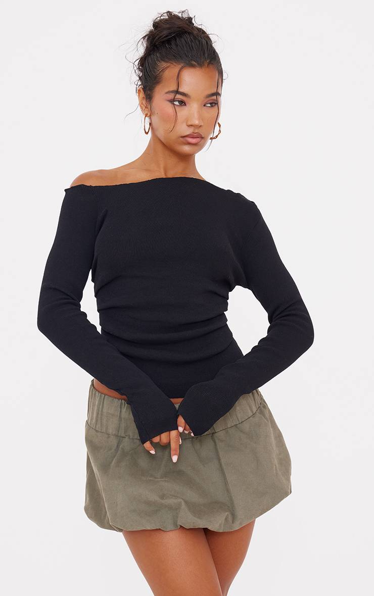 Noir Haut Asymétrique En Maille Fine