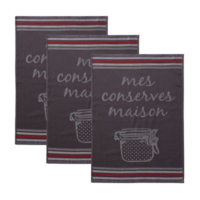 Torchons jacquard et essuie-mains éponges - motif conserves - lot de 3 et 6