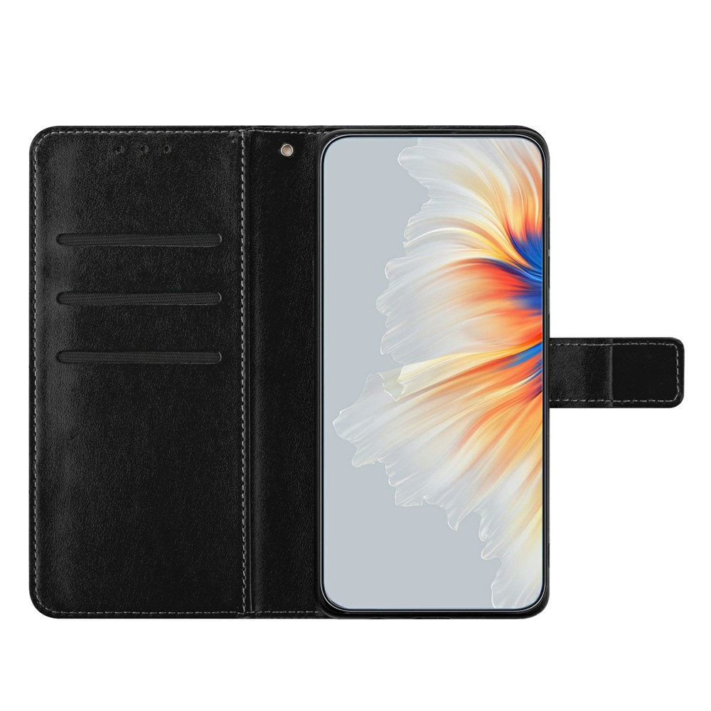 iPhone 17 Pro Leder Tasche Wallet - Mandala Flowers Imprint - Schwarz