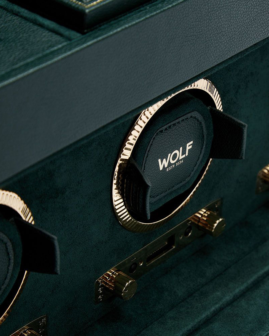 WOLF British Racing Triple Watch Winder With Storage Green