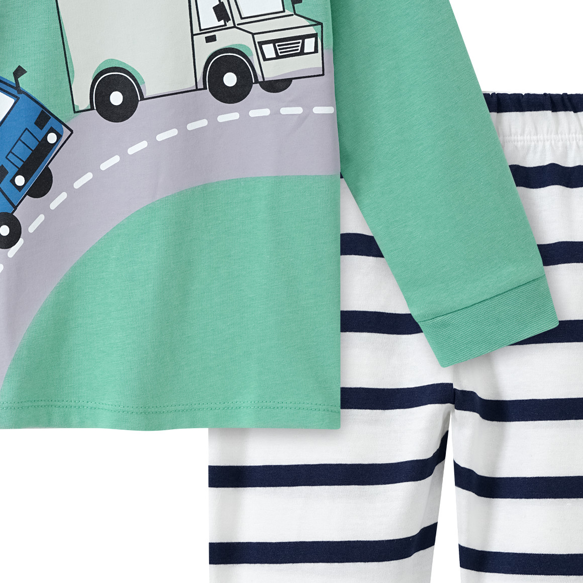 Topomini Baby Schlafanzug mit Fahrzeug-Print grün / weiss