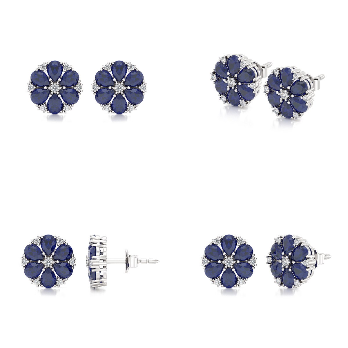 Boucles d'oreilles ADEN Or 585 Blanc Saphir et Diamant 2.74grs