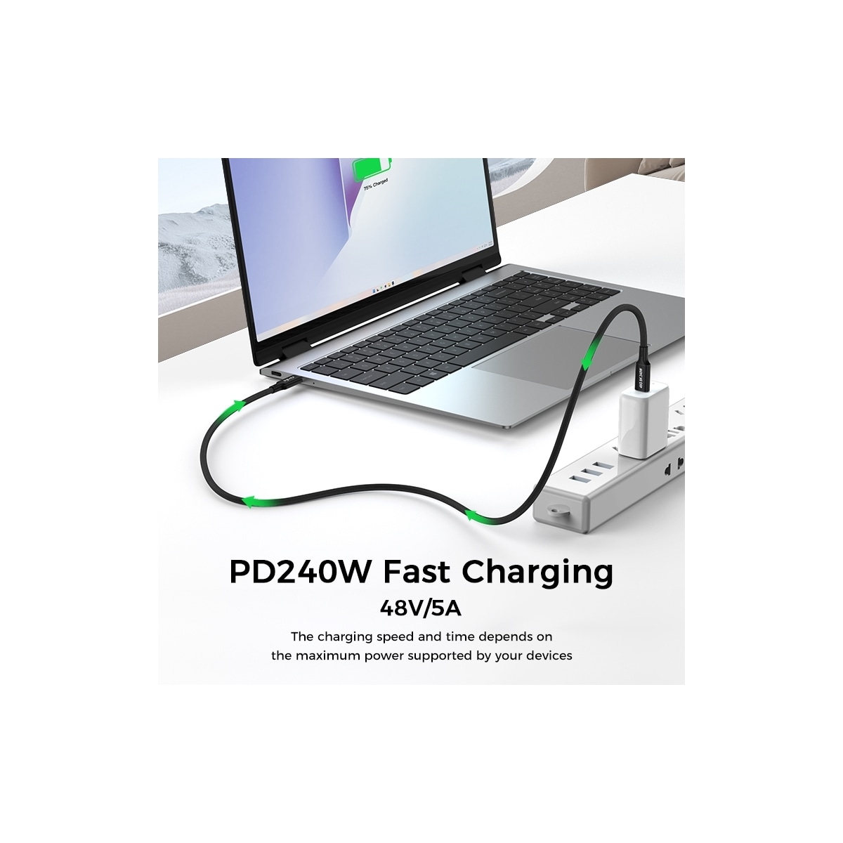NÖRDIC 2m USB4 USB-C til C nylonflettet kabel PD3.1 240W 40G 8K60Hz 4K144Hz svart