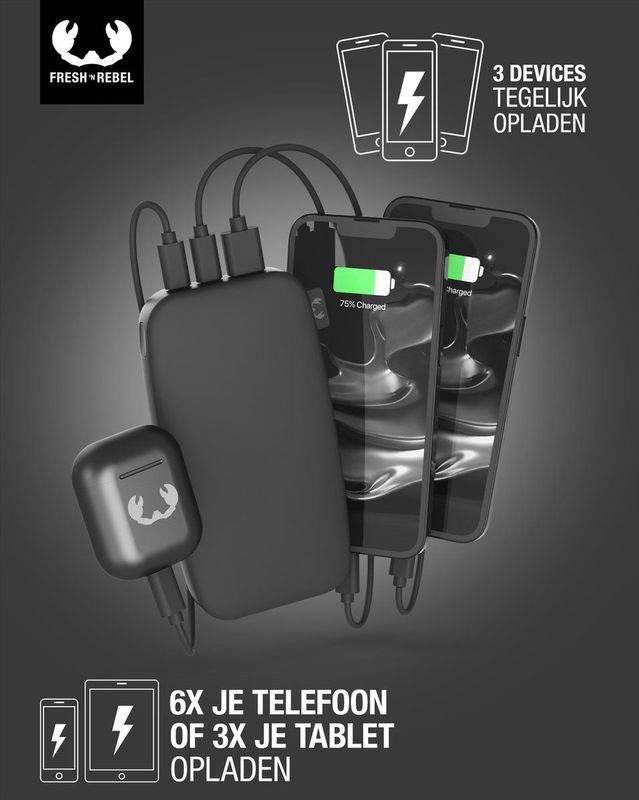 Fresh 'n Rebel - Powerbank 18000 mAh - Storm Grey - Snelladen