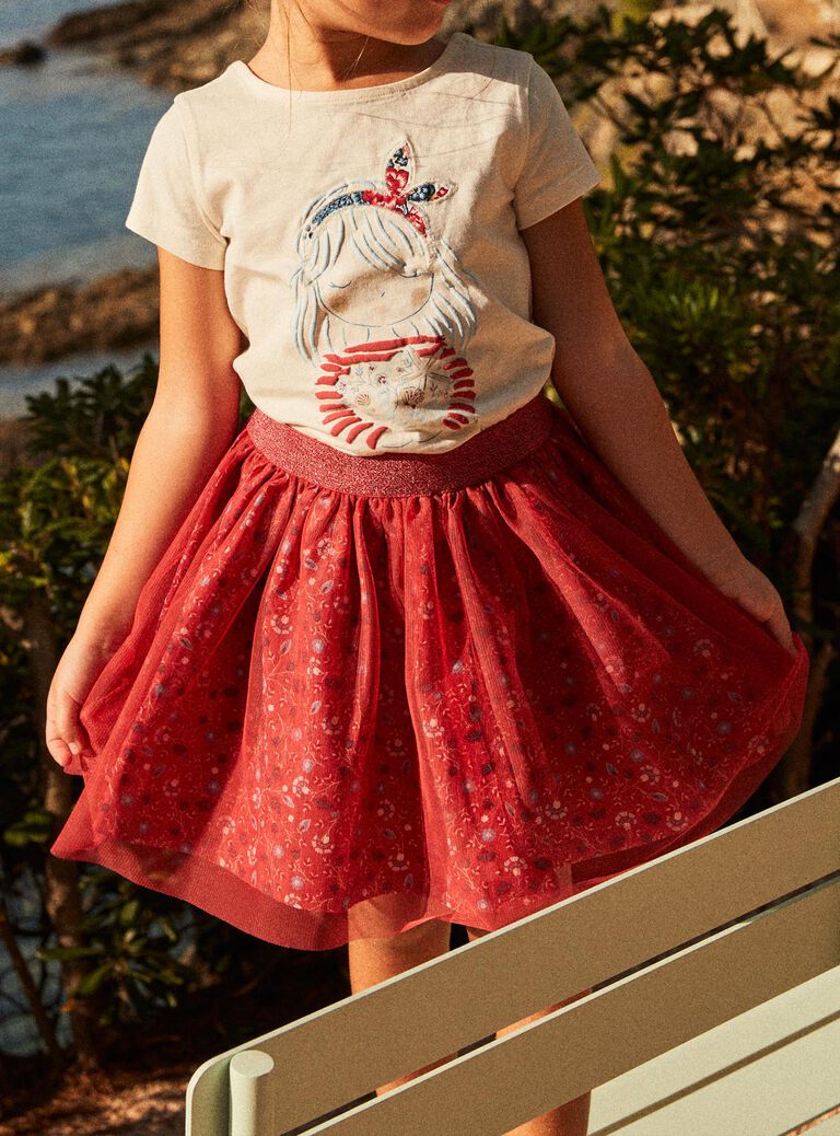 Jupe rouge esprit tutu à fleurs