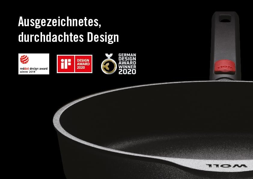 Woll Diamond Logic XR Hochrandpfanne - Induktiv -, Ø 24 cm, 7 cm hoch, mit abnehmbarem Stiel - Geeignet für alle Herdarten, Aluminiumguss, Antihaft-Versiegelung, backofenfest, schwarz