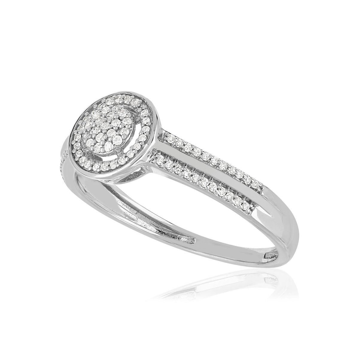 Bague or 375 blanc centre ajouré diamants
