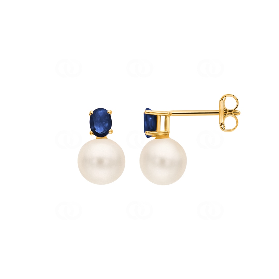 Ohrstecker 750/18 K Gelbgold mit Süsswasserzuchtperlen & Saphiren