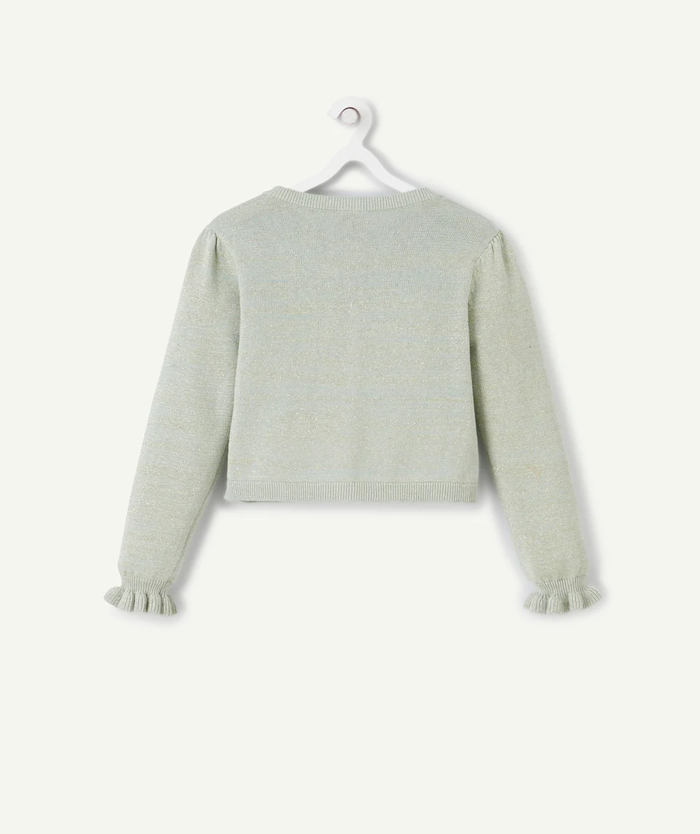 CARDIGAN FILLE EN TRICOT VERT D'EAU PAILLETTÉ