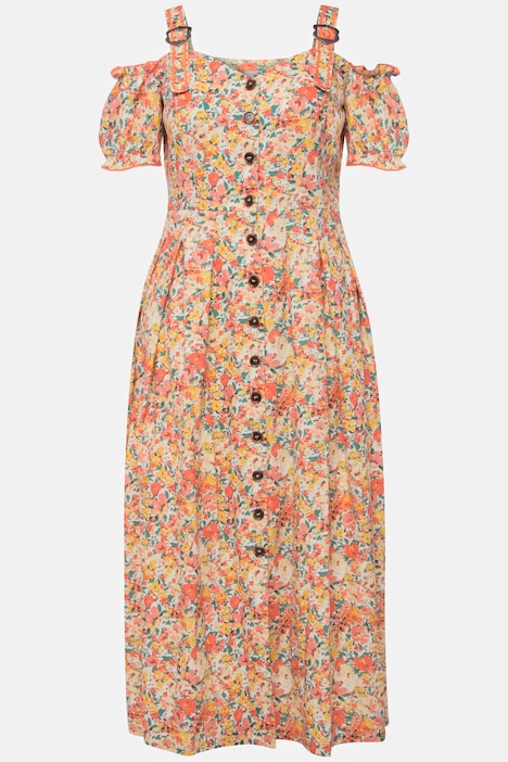 Trachtenkleid, Leinenmix, Blüten, Herzausschnitt, Halbarm