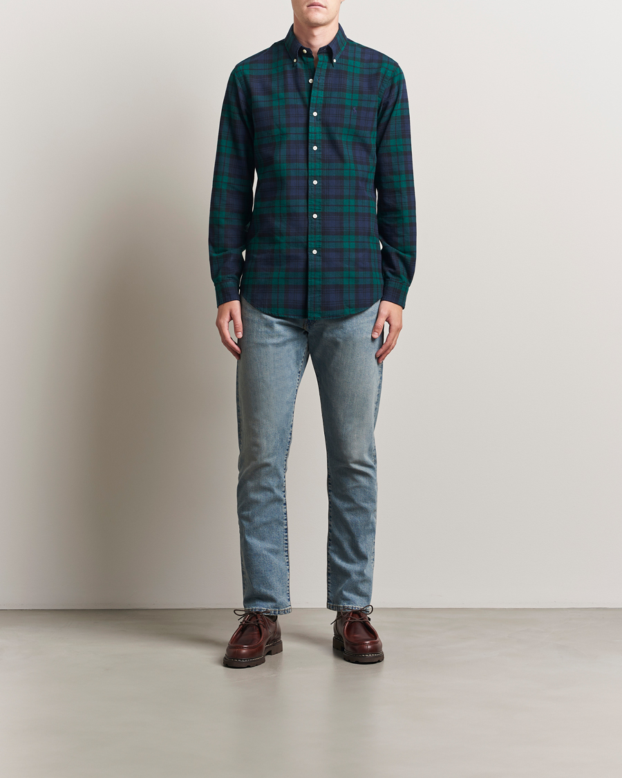 Polo Ralph Lauren Custom Fit Brushed Flannel Checked Shirt Navy/Green