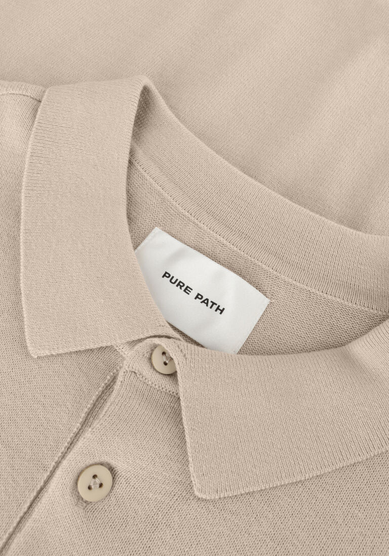 PURE PATH zand pure path polo knitted shortsleeve polo button up with chest embroidery