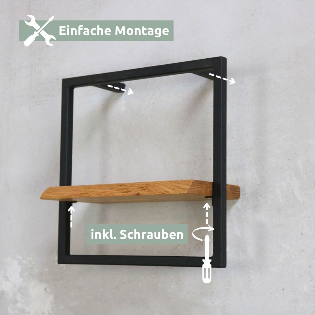 holz4home Wandregal 30 x 30 cm Eiche natur geölt mit Baumkante