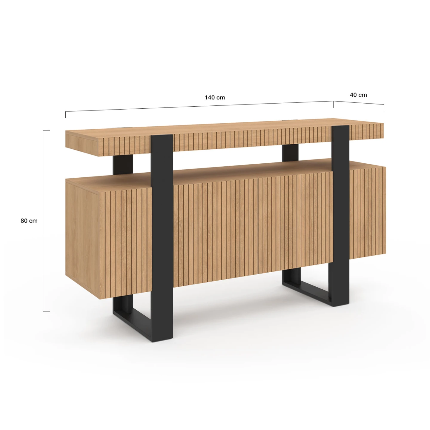 Buffet 140 cm OCTAVE 4 portes lattes tasseau bois