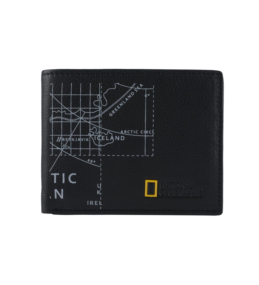 Carteira National Geographic Arctic em couro preto - 2 x 11 x 9 cm -