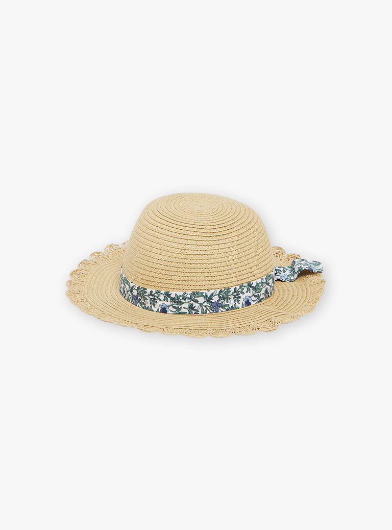 Chapeau de paille à volants avec bande à fleurs