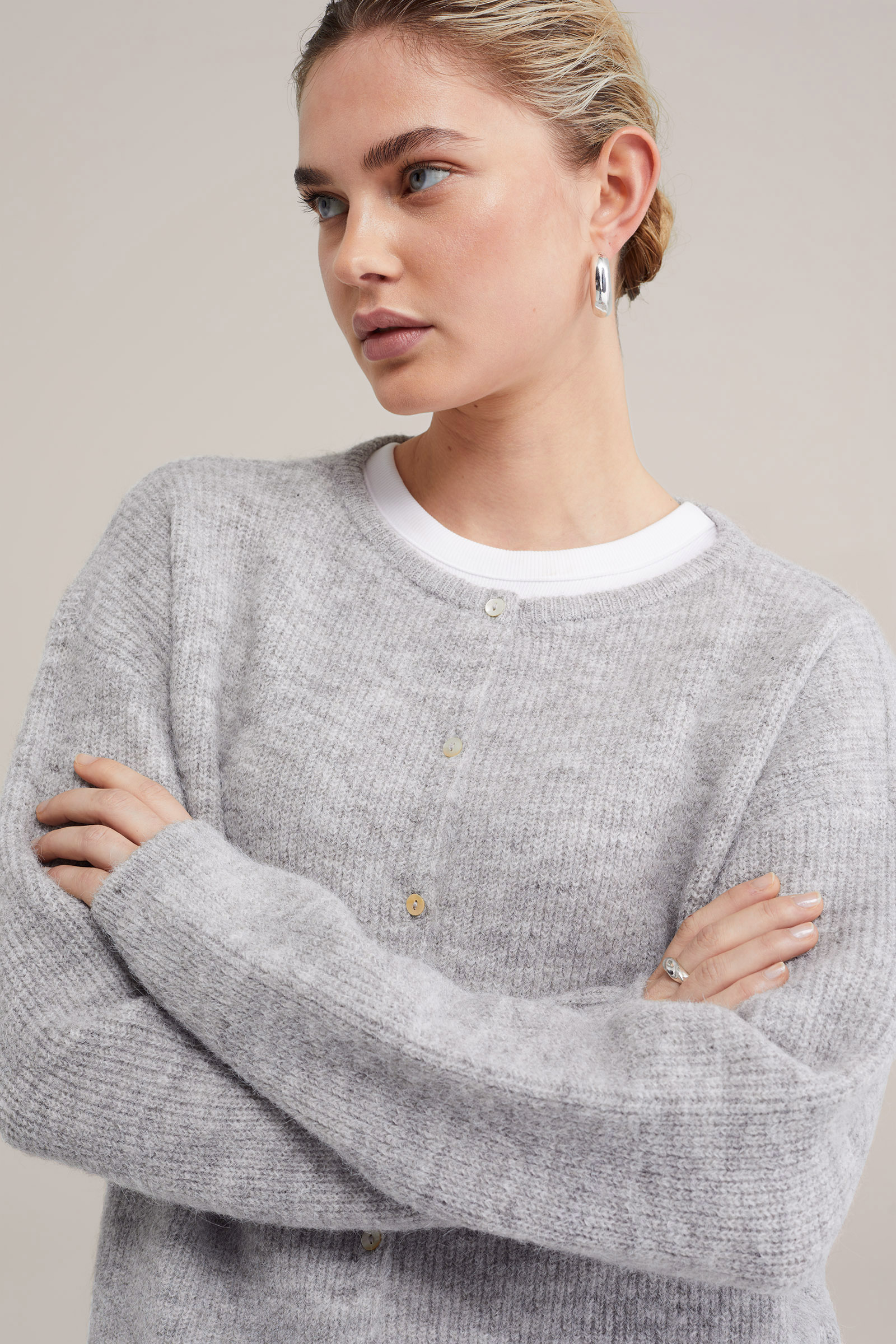 gebreid vest van wolmix WE Fashion Lichtgrijs