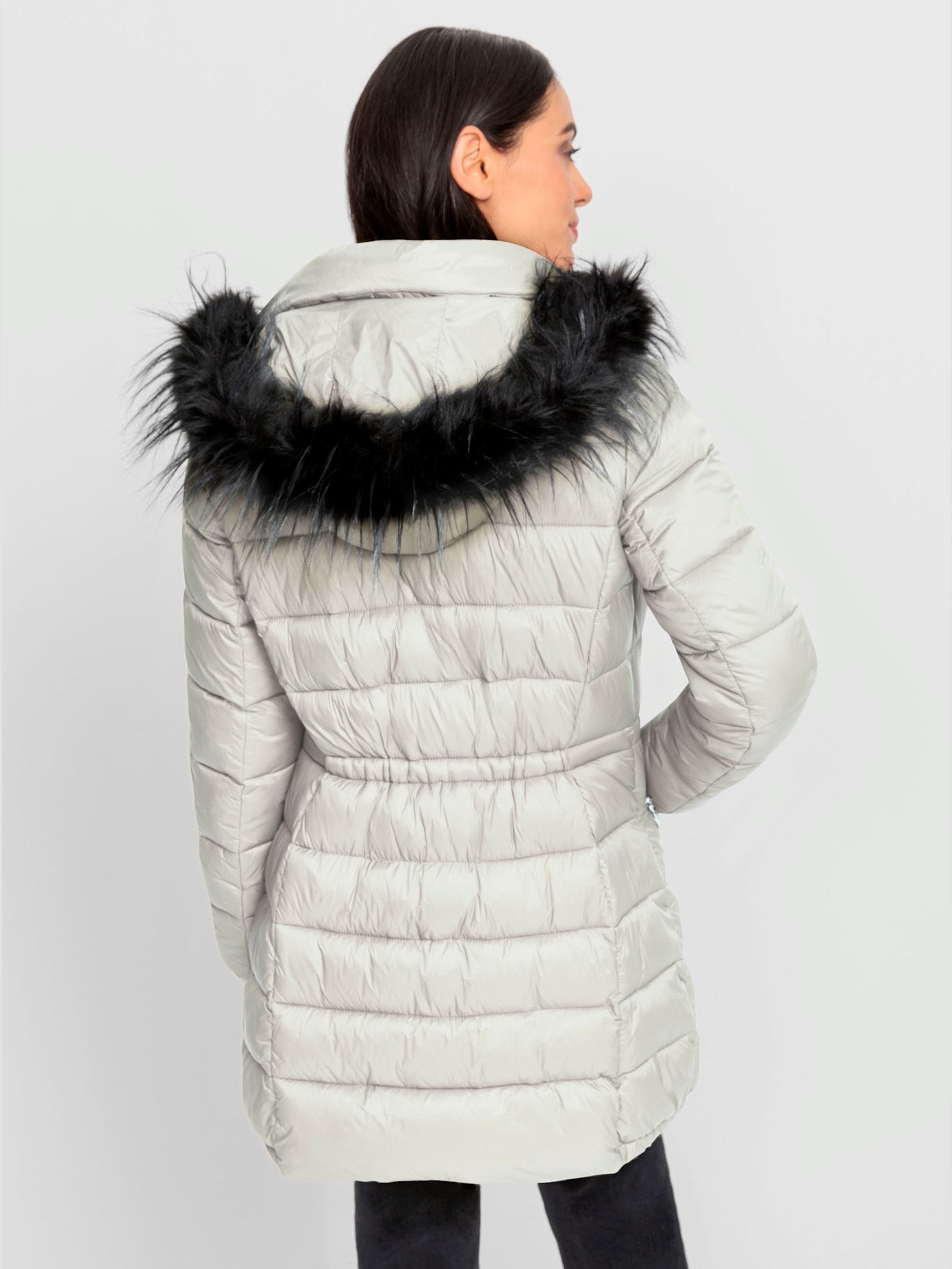 Parka imitation fourrure amovible sur capuche amovible