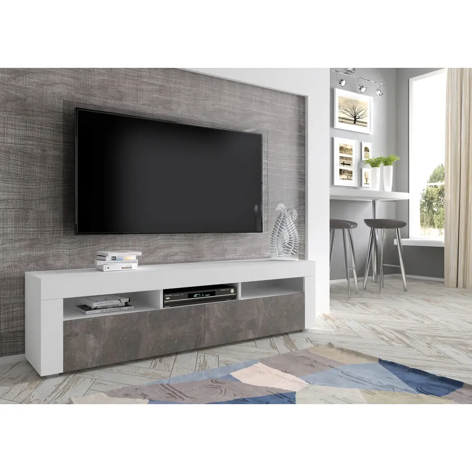 RTV-kast MORENO 160 wit mat / donker beton