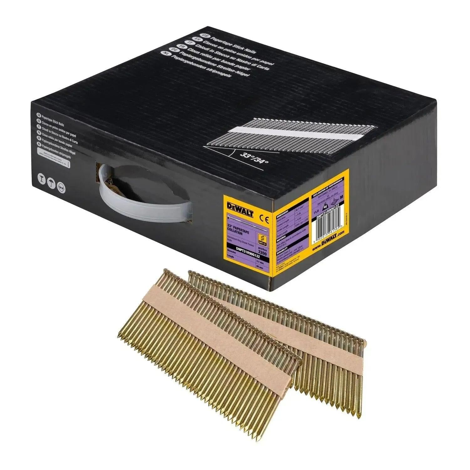 DeWALT DNPT31R90G12Z 33º Papiergebonden Spijkers 3.1x90mm Verzinkt / Geringd VE=2200