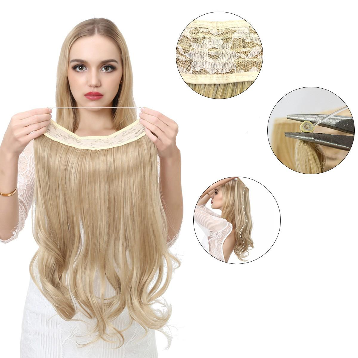 (55cm) Kunsthaar Extensions Halo-Haarverlängerung ohne Clip - Schwarz