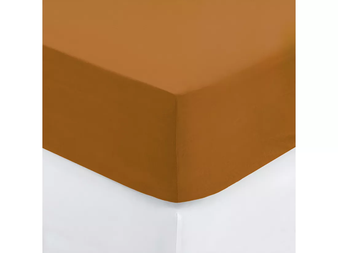 Drap housse 2 Personnes en Coton Jaune Cumin 160 x 200 cm