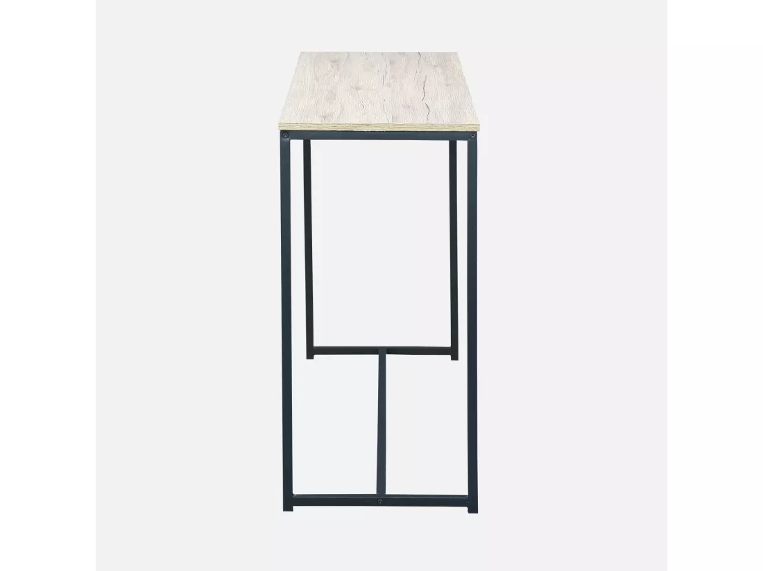 Console en métal noir et décor bois. 120x39x79cm - Loft - table d'appoint avec 1 barre de renfort