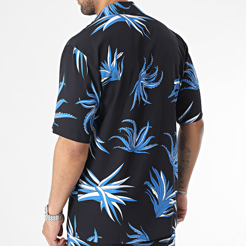 Ensemble Chemise Manches Courtes Et Short Jogging Floral Noir Bleu